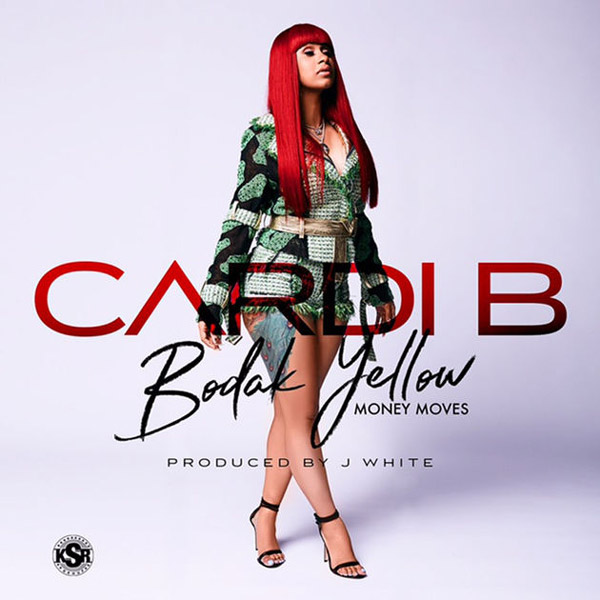 Cardi B 'Bodak Yellow' single cover. Cardi B poses on a white background.